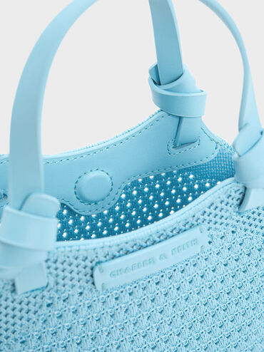 Ida Knotted Handle Knitted Tote Bag, Light Blue, hi-res