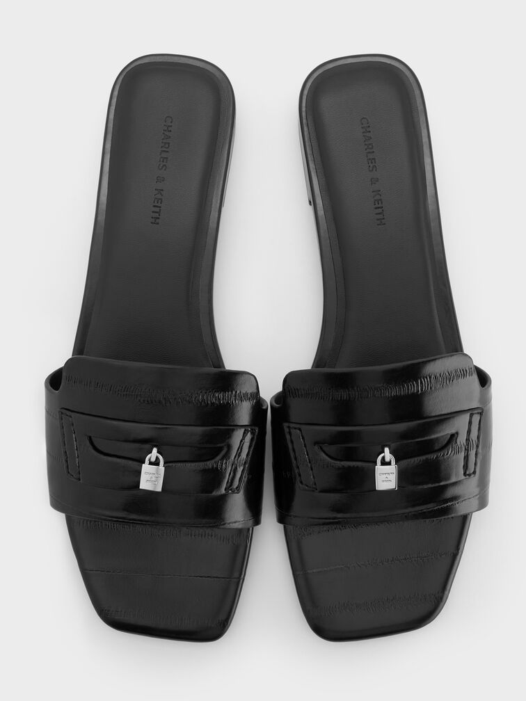 Griselda Eel-Effect Slide Sandals, Animal Print Black, hi-res