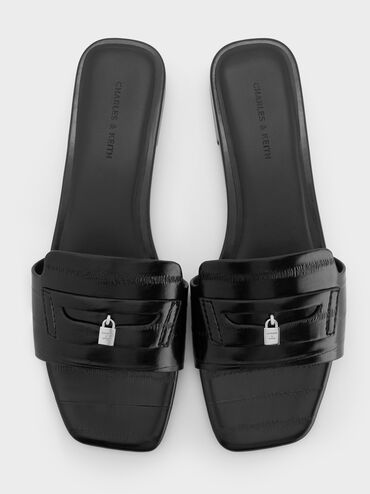 Griselda Eel-Effect Slide Sandals, Animal Print Black, hi-res