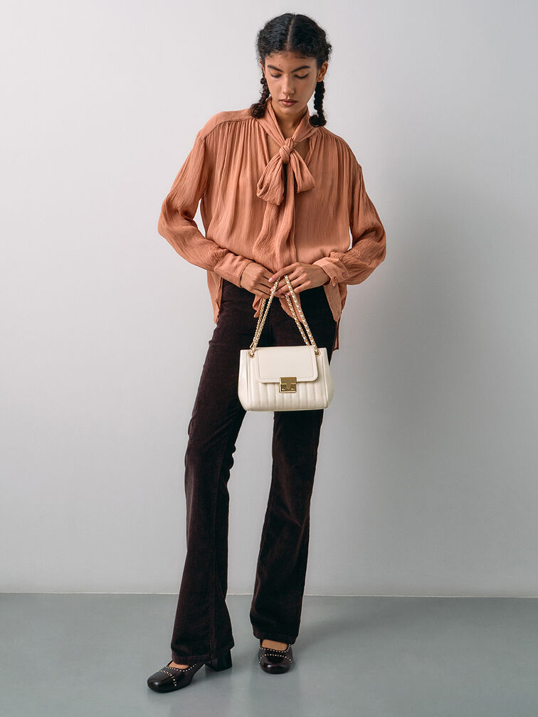 Donna Crinkle-Effect Shoulder Bag, Cream, hi-res