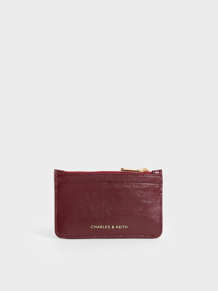 Donna Crinkle-Effect Panelled Card Holder, Burgundy, hi-res