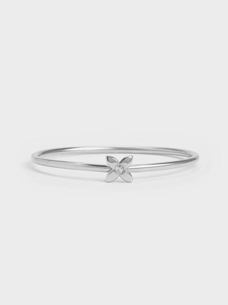 กำไลข้อมือตกแต่งลายดอกไม้ประดับคริสตัลรุ่น Felicity, สีเงิน, hi-res