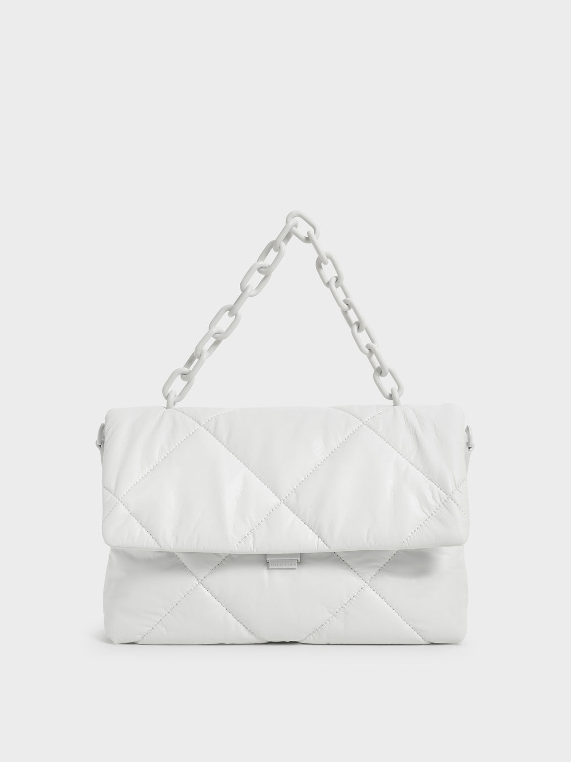 Lin Puffer Chain Shoulder Bag, White, hi-res
