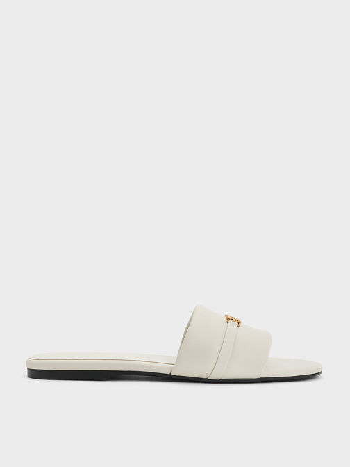 Metallic Accent Round-Toe Slide Sandals, , hi-res