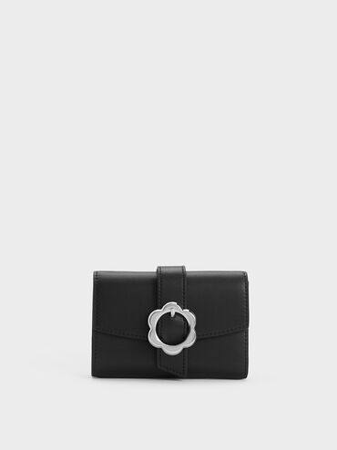 Petra Flower Buckle Wallet, สีดำ, hi-res