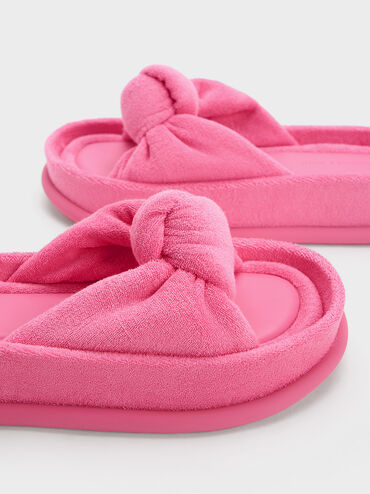 รองเท้าแตะแบบสวมเท็กซ์เจอร์ผ้าถักดีไซน์สายคาดเท้าผูกปมรุ่น Loey, สีชมพู, hi-res