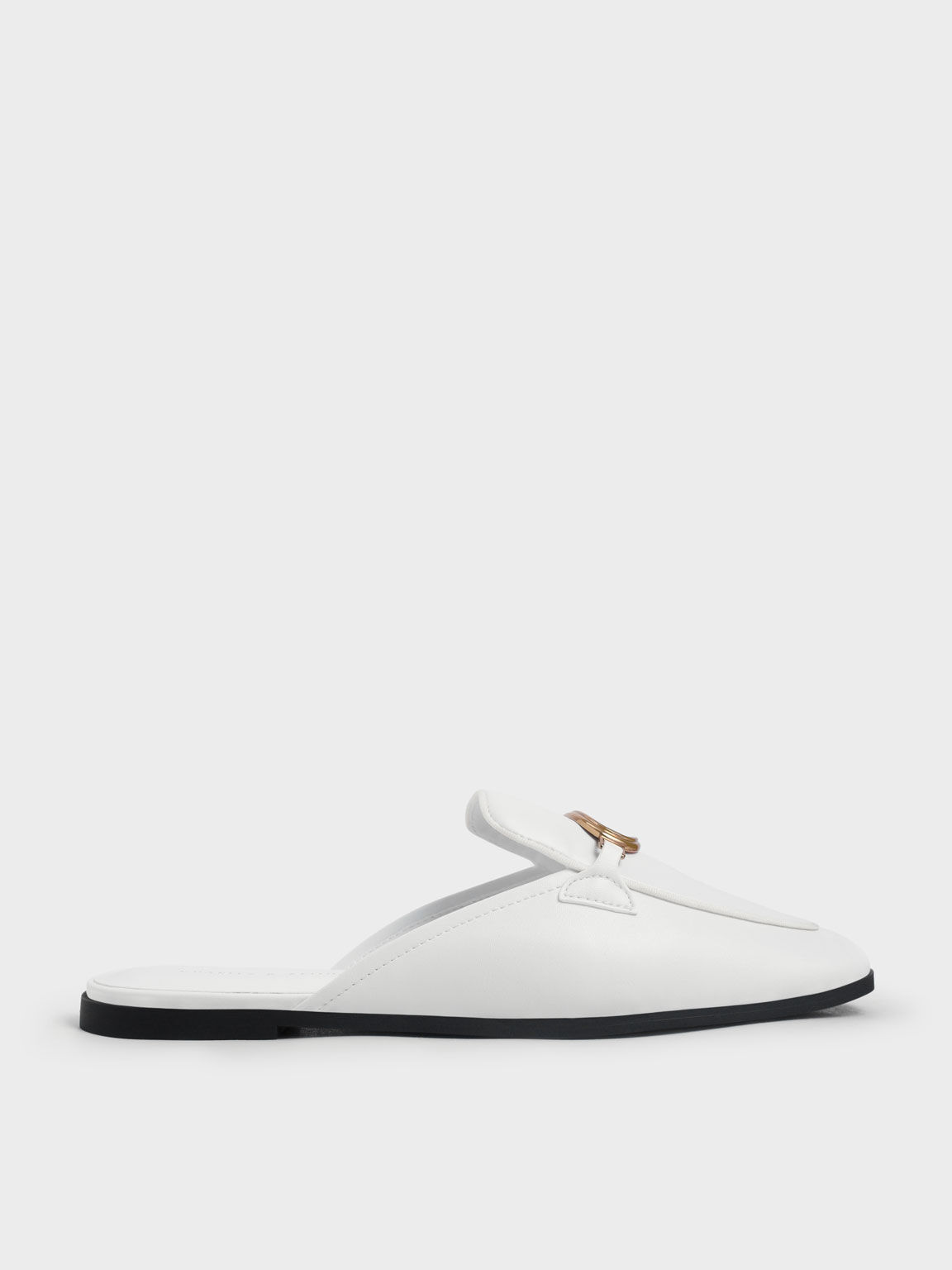 Metallic Accent Loafer Mules, White, hi-res