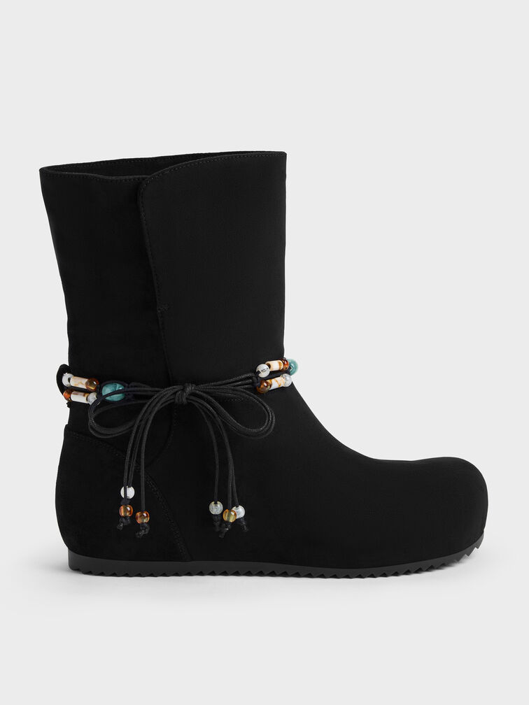 Franca Faux Suede Beaded Flatform Boots, Black Textured, hi-res