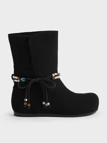 Franca Faux Suede Beaded Flatform Boots, Black Textured, hi-res