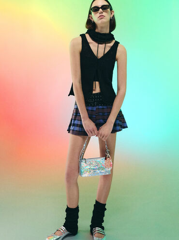 กระเป๋าสะพายไหล่โฮโลกราฟิกลายย่นรุ่น Lark, สีปริซึมซิลเวอร์, hi-res