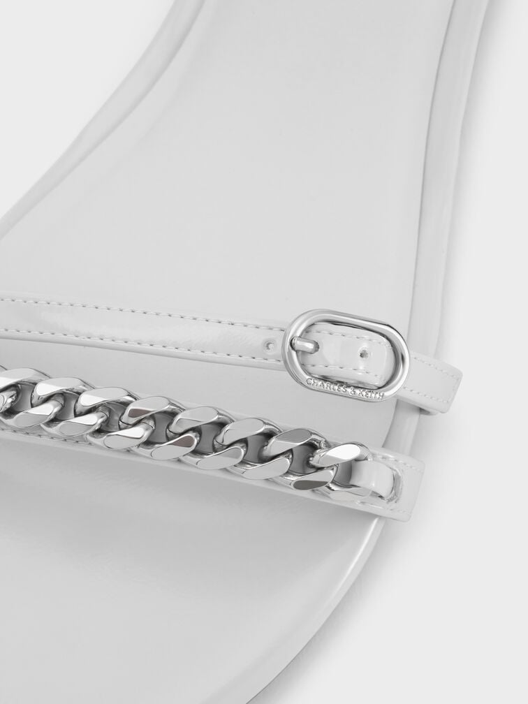 Georgie Chain Ankle-Strap Flats, Light Grey, hi-res