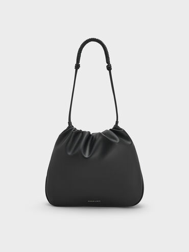 Lorelai Ruched Knotted-Strap Hobo Bag, Noir, hi-res
