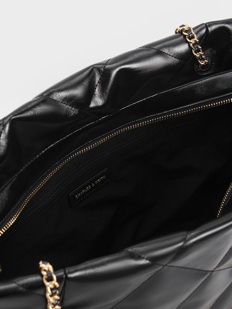 Apfra Quilted Chain-Handle Tote Bag, Black, hi-res