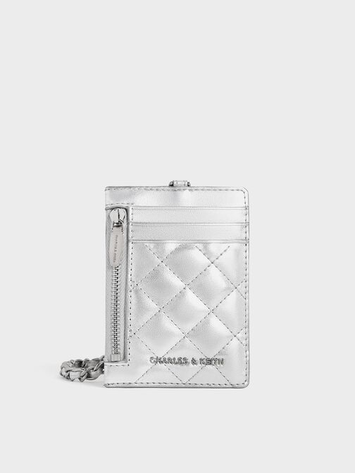 Wisteria Quilted Braided-Strap Card Holder, Silver, hi-res