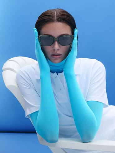 แว่นตากันแดดกรอบทรงตาแมววัสดุอะซิเตทรีไซเคิลรุ่น Maeva, สีทีล, hi-res