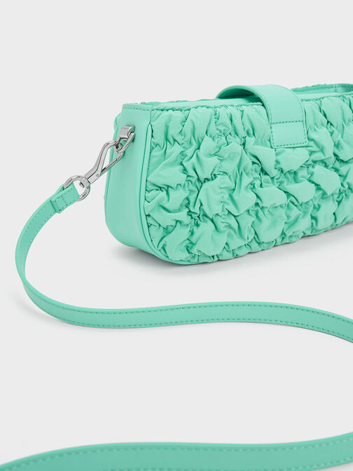 Ruched Nylon Chain Handle Bag, , hi-res