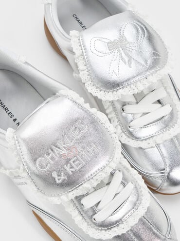 Louise Lace-Trim Sneakers, Silver, hi-res
