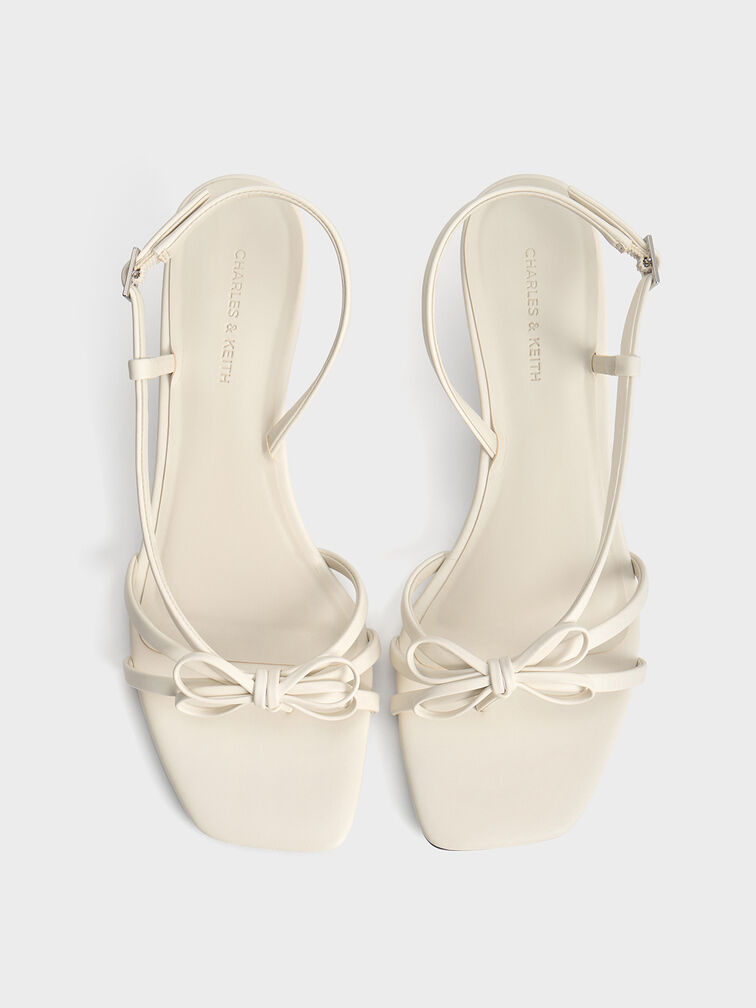 Bow Strappy Heeled Thong Sandals, Chalk, hi-res