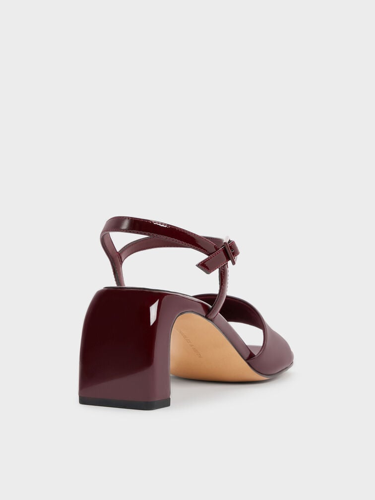 Patent Ankle-Strap Heeled Sandals, Burgundy, hi-res