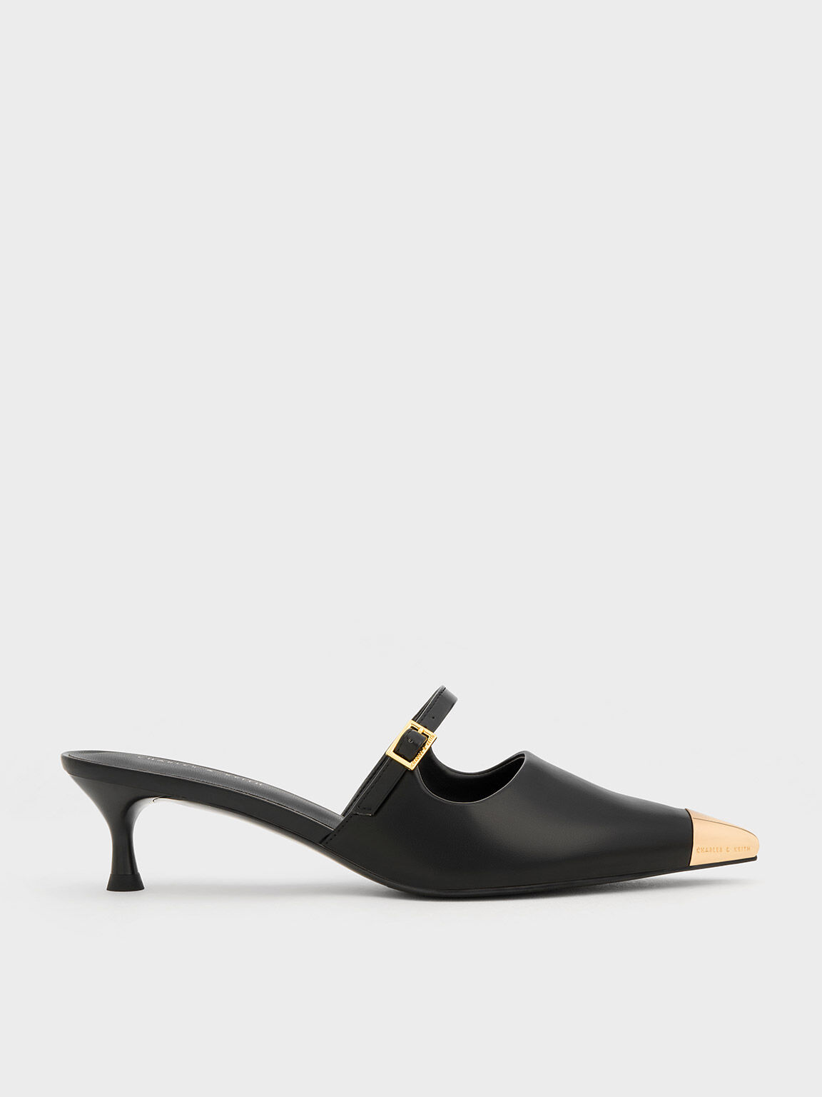 Metallic Cap Heeled Mules Black
