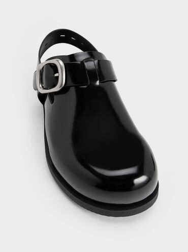 Buckled Slingback Mules, Black Boxed, hi-res