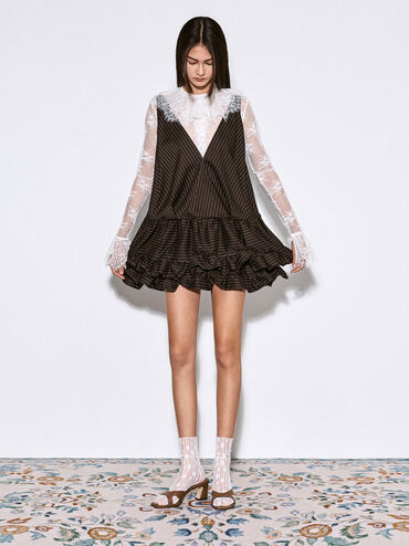 รองเท้าส้นสูงแบบเปิดส้นหัวรองเท้าแบบเหลี่ยมดีเทลคัตเอาท์, สีคอนยัค, hi-res