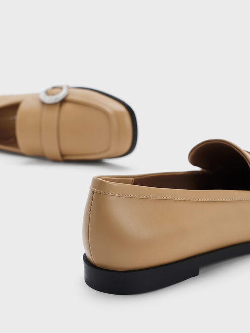 Crystal-Embellished Buckle Loafers, Camel, hi-res