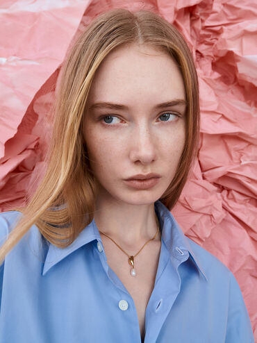 สร้อยคอประดับมุกทรงหยดน้ำรุ่น Corrine, สีบรัชโกลด์, hi-res
