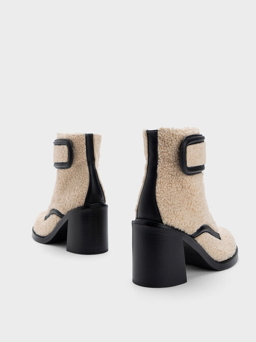 Rosalie Furry Leather Ankle Boots, Beige, hi-res