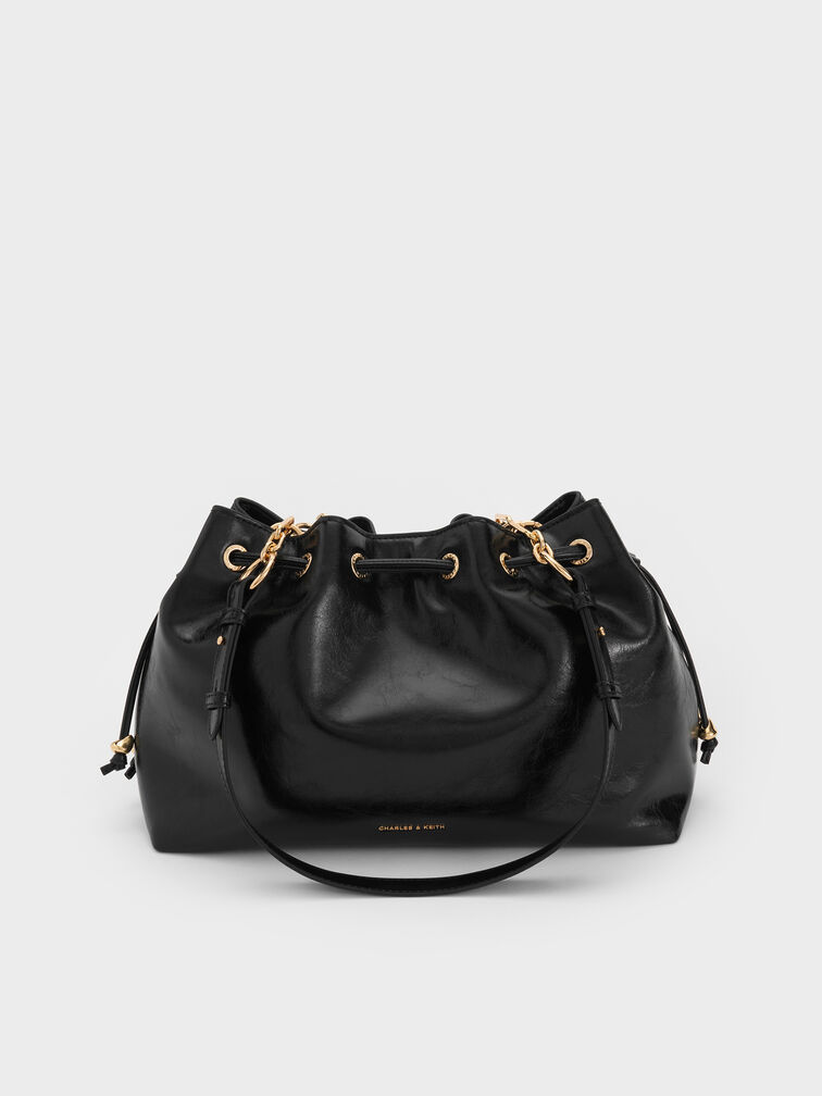 Moxie Drawstring Bucket Bag, Black, hi-res