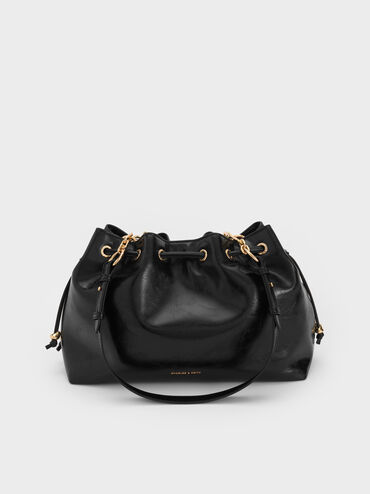 Moxie Drawstring Bucket Bag, Black, hi-res