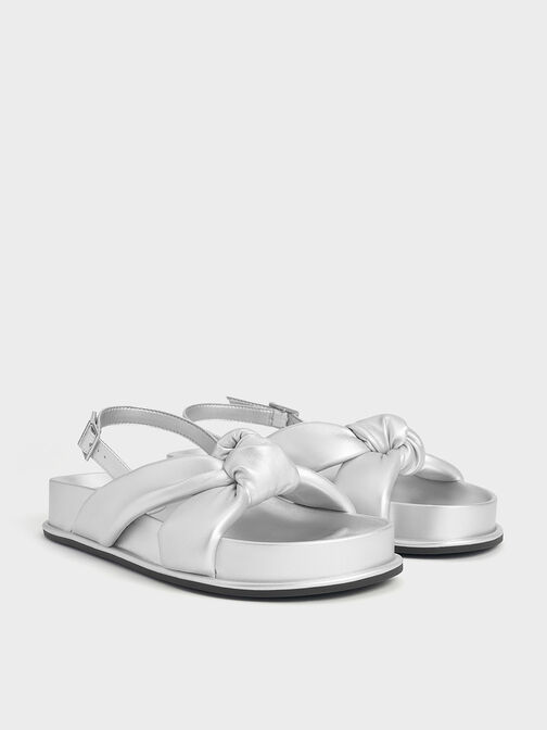 Rosetta Metallic Knotted Puffy Sandals, Silver, hi-res