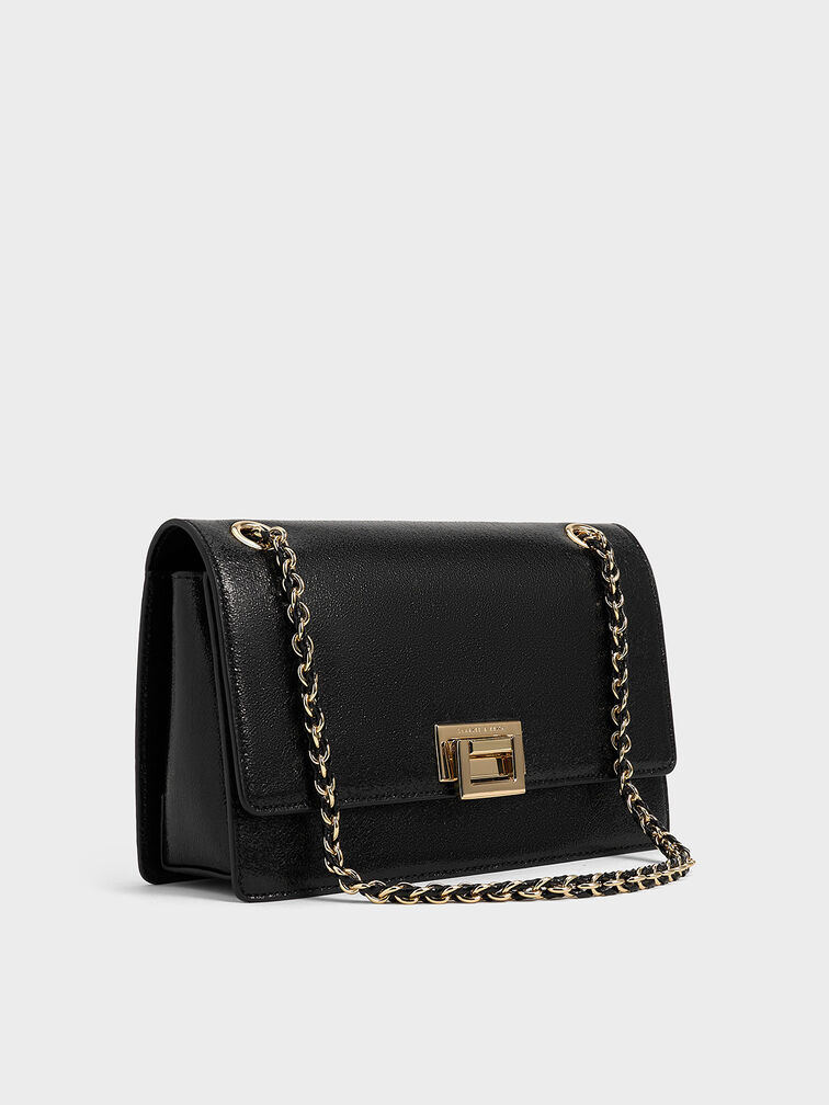 Everline Glittered Braided-Strap Shoulder Bag, Black, hi-res