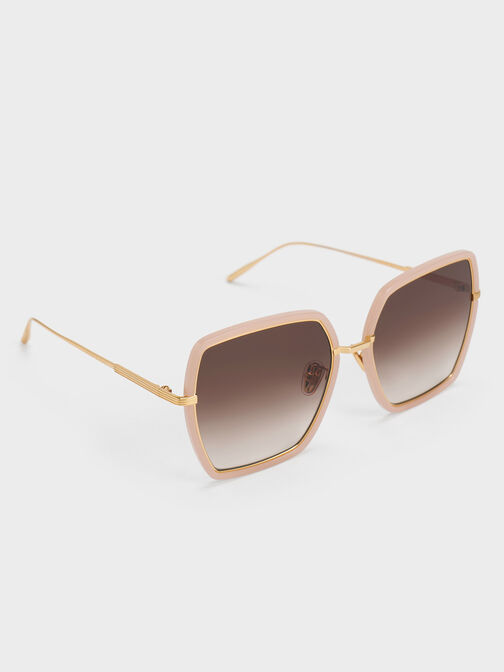 Oversized Square Butterfly Sunglasses, Pink, hi-res