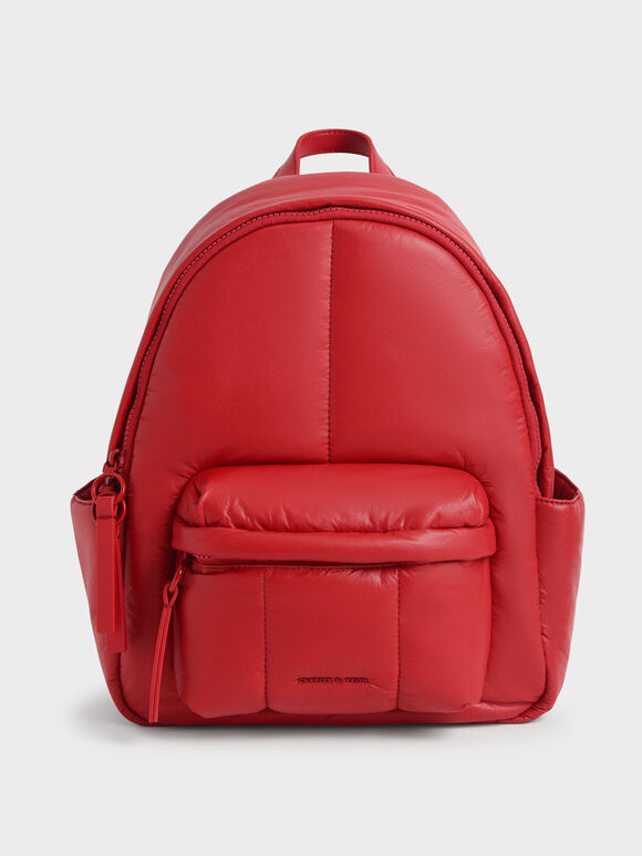 Lin Large Puffy Backpack, Red, hi-res