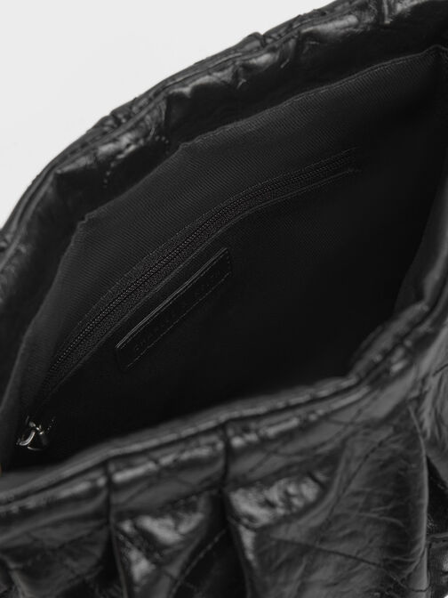 กระเป๋าสะพายไหล่สายโซ่รุ่น Duo, สีดำอะไหล่สีเงิน, hi-res