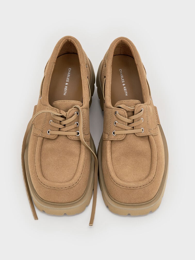 รองเท้าโบ๊ทชูส์พื้นหยักแบบผูกเชือก, สีแซนด์, hi-res