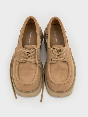 รองเท้าโบ๊ทชูส์พื้นหยักแบบผูกเชือก, สีแซนด์, hi-res