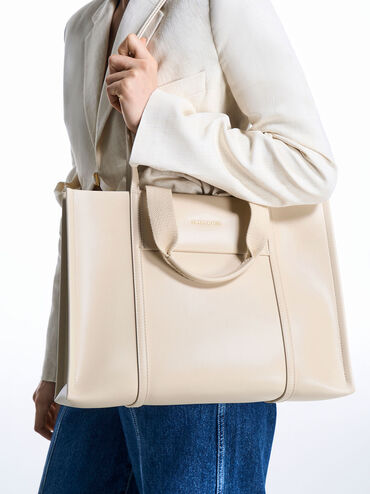 Shalia Tote Bag, สีเบจ, hi-res