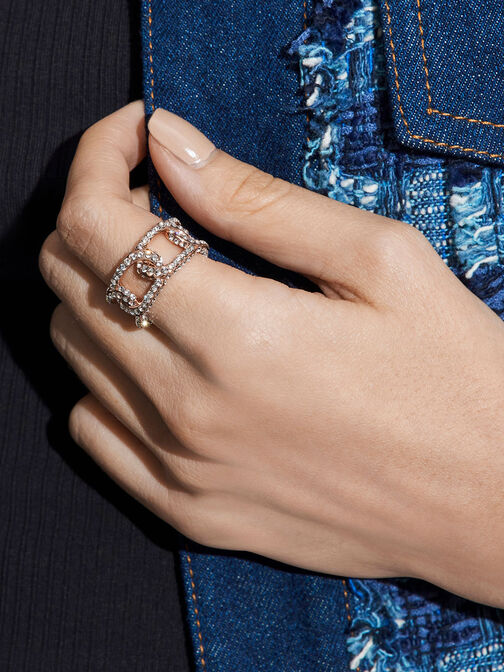 Gabine Swarovski Crystal Chain-Link Ring, สีโรสโกลด์, hi-res