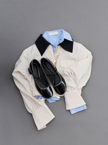 Braided-Chain Block-Heel Mary Jane Pumps, Black Boxed, hi-res