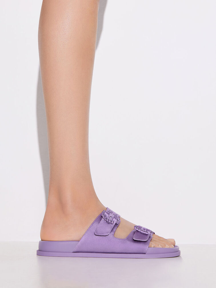 Embellished Buckle Recycled Polyester Sandals, , hi-res
