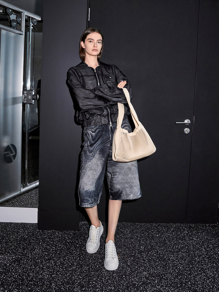 Terra Mesh & Nylon Shoulder Bag, Oat, hi-res