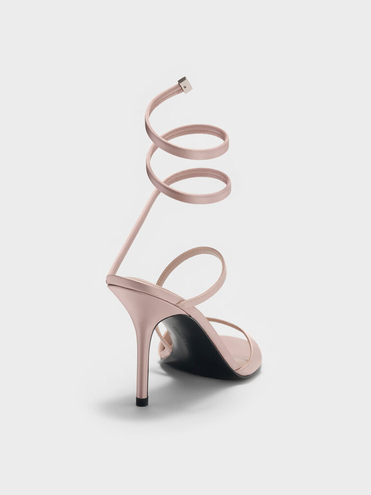 Emila Satin Wraparound Heeled Sandals, Light Pink, hi-res
