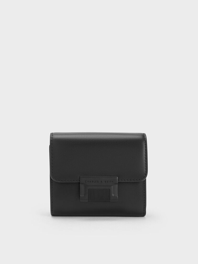 Metallic Accent Short Wallet, Black, hi-res