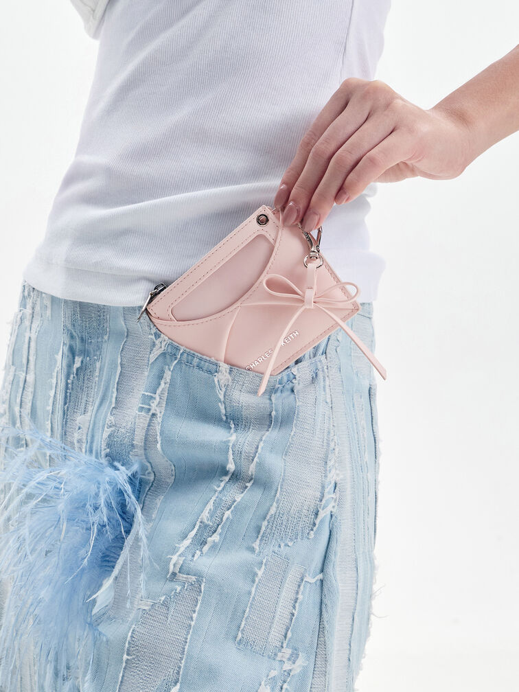 Hazel Bow Panelled Card Holder, Soft Pink, hi-res