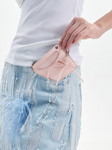 Hazel Bow Panelled Card Holder, Soft Pink, hi-res