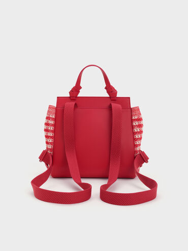 Girls' Ida Knitted Gingham Backpack, Gingham Red, hi-res