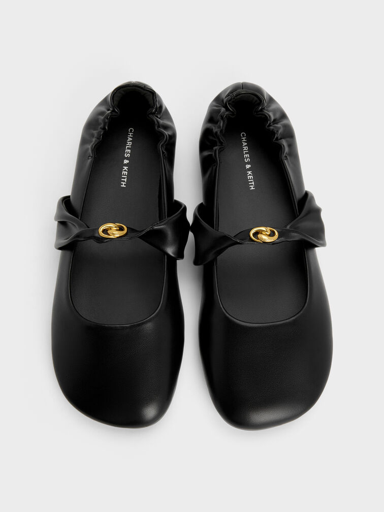 Metallic-Accent Twist-Strap Mary Jane Flats, Black, hi-res
