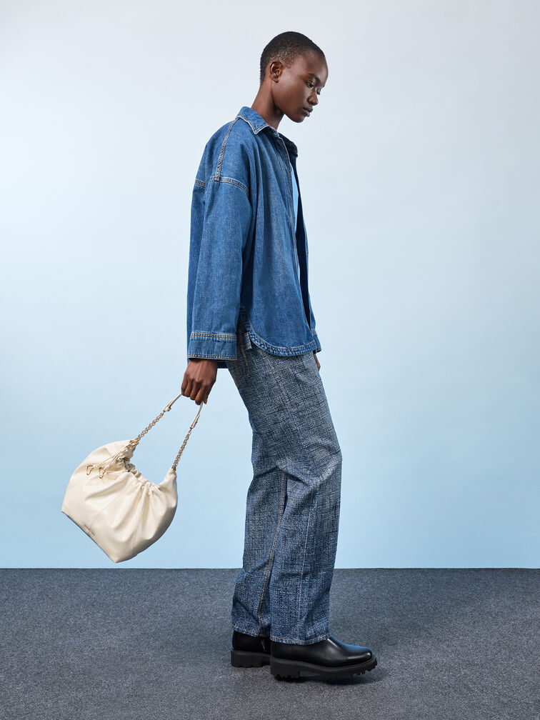 กระเป๋าโฮโบดีไซน์จับจีบรุ่น Ciara, สีครีม, hi-res